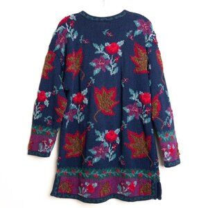 Vintage Hand Knit Floral Sweater Chunky Long Tunic Talbots Fall Leaves Medium